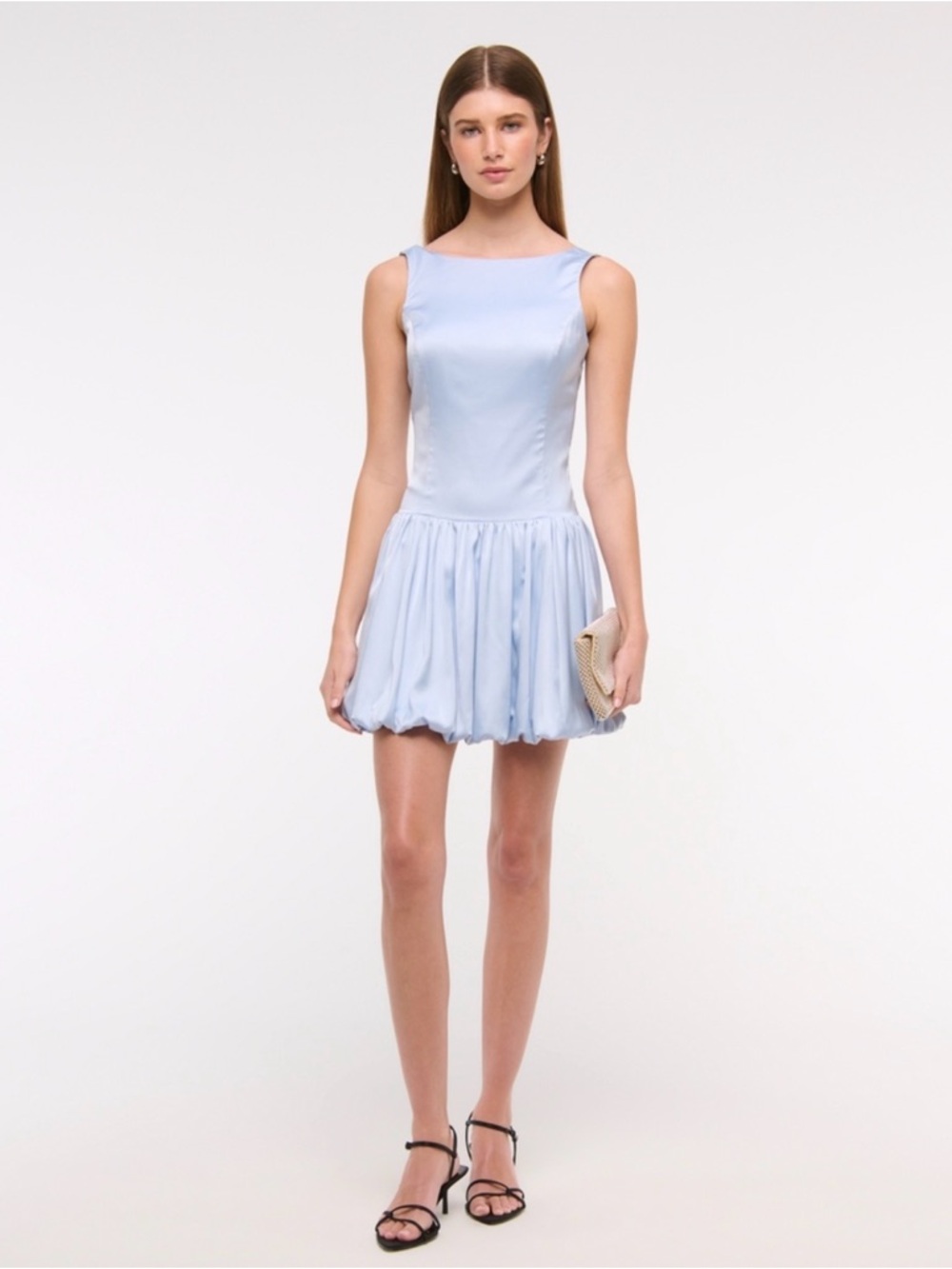 NWT Abercrombie & Fitch Satin High Neck Bubble Hem Mini Dress in Lilac Blue L